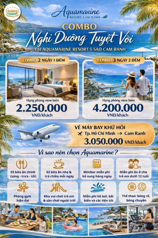 COMBO NGHỈ DƯỠNG TUYỆT VỜI TẠI AQUAMARINE REORT 5 SAO CAM RANH