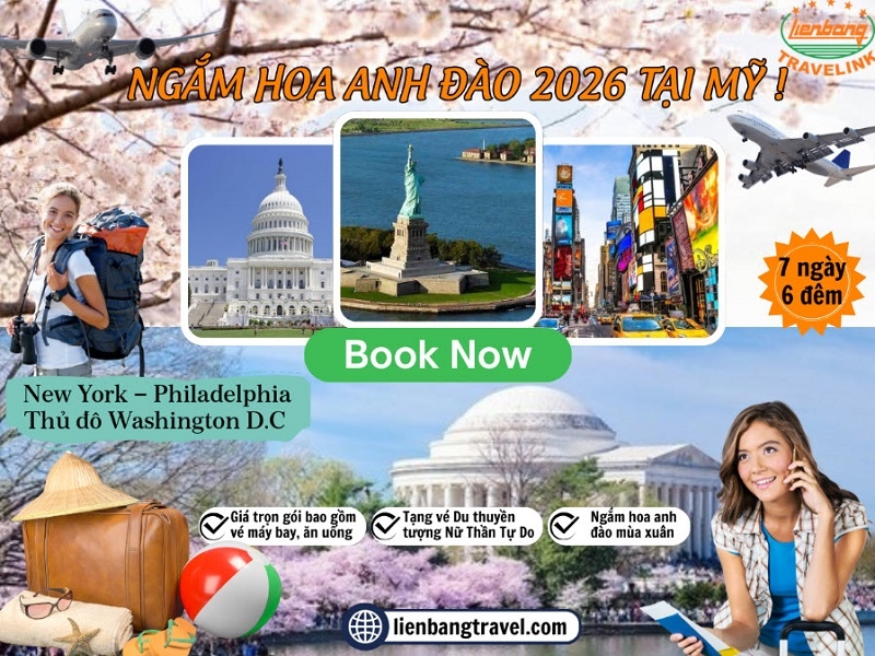NGẮM HOA ANH ĐÀO 2026 TẠI MỸ! New York – Philadelphia – Thủ đô Washington D.C